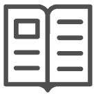 Open book icon with text lines and a shaded rectangle on the left page.