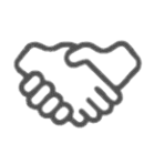 A gray outline of a handshake on a black background.